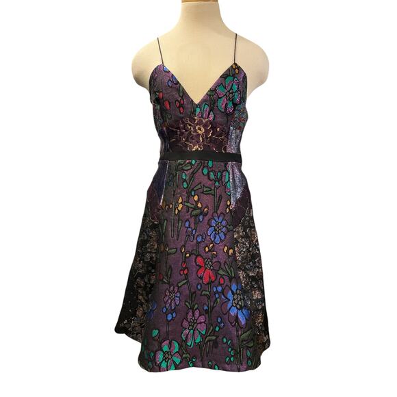 Cynthia Rowley Patchwork Slip Dress Size 8 Black Purple Fairy Whimsy Goth Funky - Picture 1 of 8